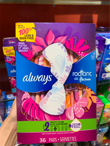  Băng vệ sinh Always Radiant Feminine Pads for Women, Size 2,Heavy Flow 36 miếng 