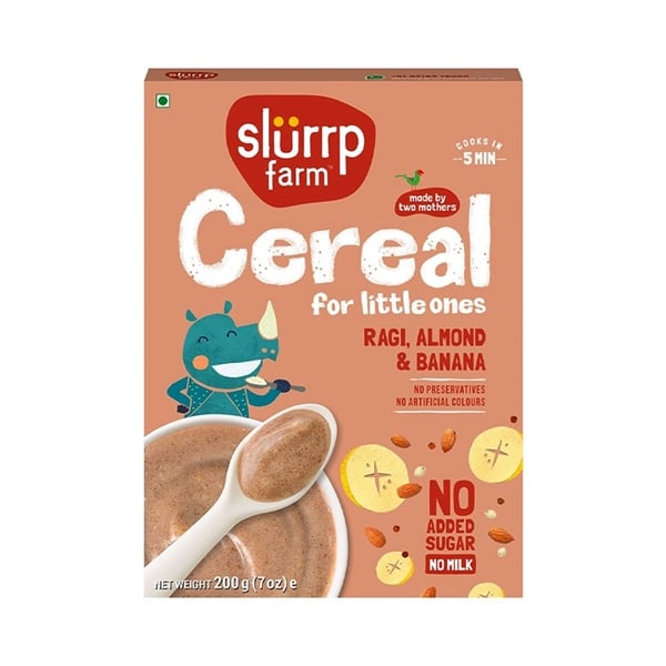  (SALE-T6/26) Bột ăn dặm Slurrp Farm Cereal – Ragi, Almond and Banana No Milk 7.05Oz 200g (Hộp) 