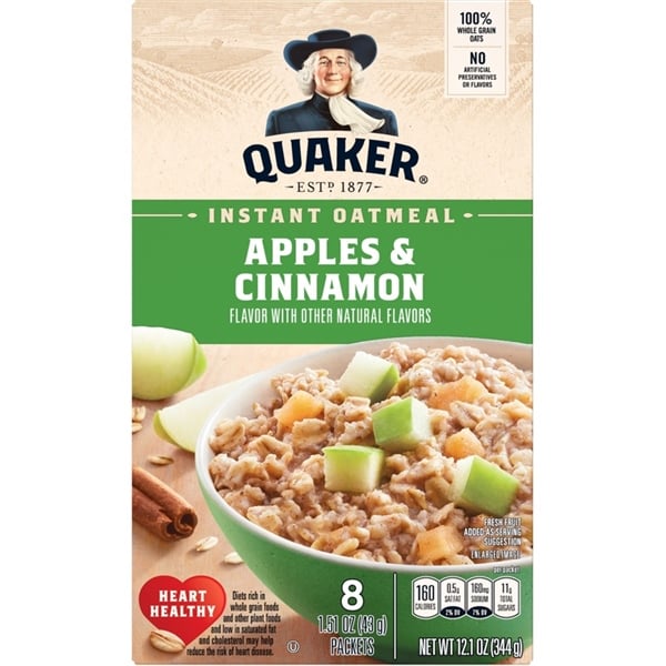  Yến mạch Quaker Instant Oatmeal, Apples & Cinnamon 12.1Oz 344g 