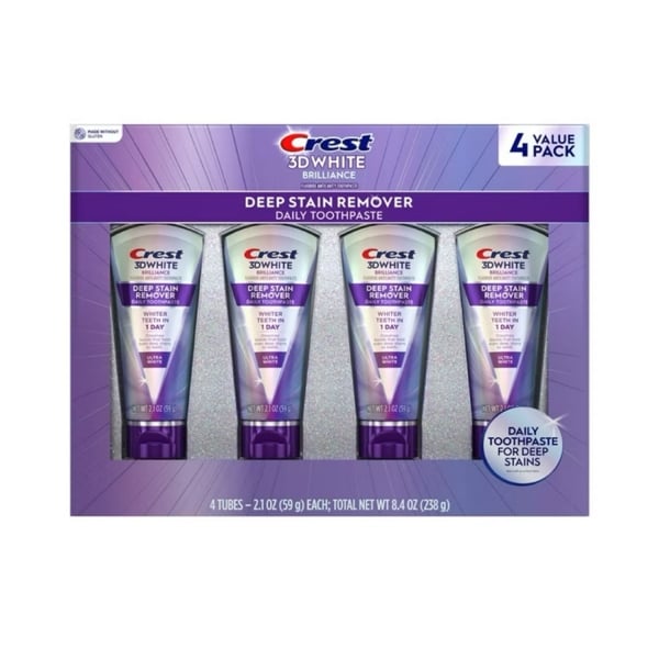  Set 4 kem đánh răng Crest 3D White Brilliance Deep Stain Remover Ultra White 8.4Oz 238g 