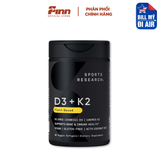  Vitamin D3 K2 Sports Research 2500IU + 100mcg MK7 60 (Viên) Nang Chay – Hỗ Trợ Xương Khớp, Tăng Hấp Thụ Canxi, Chuẩn Non-GMO Mỹ 