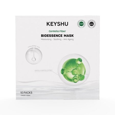  NK - Hộp 10 miếng mặt nạ Keyshu sợi xơ rau má cấp ẩm mềm da, ngừa lão hóa Centella Fiber Bioessence Mask 