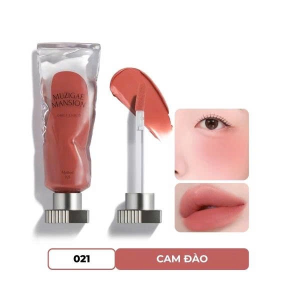  NK - Son Kem Muzigae Mansion Objet Liquid Thuần Chay màu 021 Cam đào Melted 6ml 