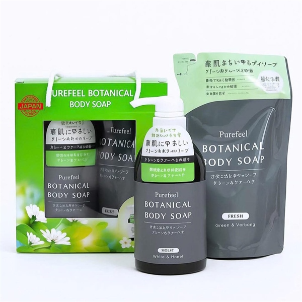  (S07/26) Set sữa tắm thảo mộc Purefeel Botanical Body Soap Fresh 450ml + túi refill 380ml 