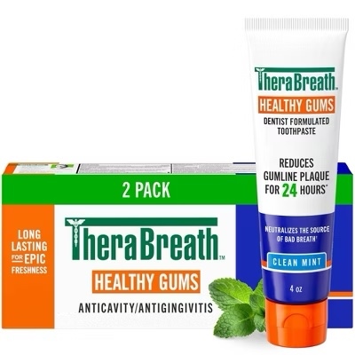  Set 2 kem đánh răng TheraBreath Healthy Gums Toothpaste Clean Mint 8Oz 226g 