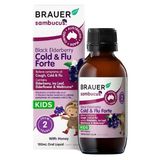  NK - Siro hỗ trợ giảm ho, sổ mũi do cảm lạnh Brauer Sambucus Black Elderberry Cold & Flu Forte 100ml 