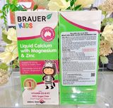  NK - Siro bổ sung Canxi, Magie, Kẽm Brauer Kids Liquid Calcium with Magnesium & Zinc 200ml 