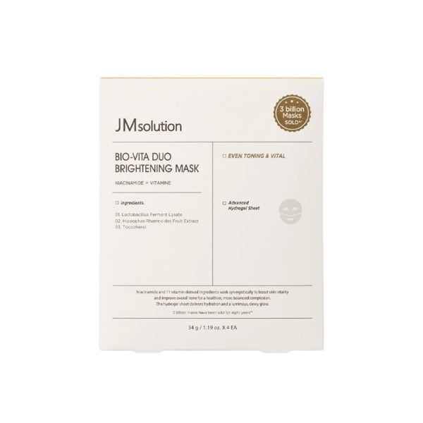  Hộp 4 miếng mặt nạ giúp làm sáng da JMsolution Bio-Vita DUO Brightening Mask Niacinamide & Vitamin 34g 