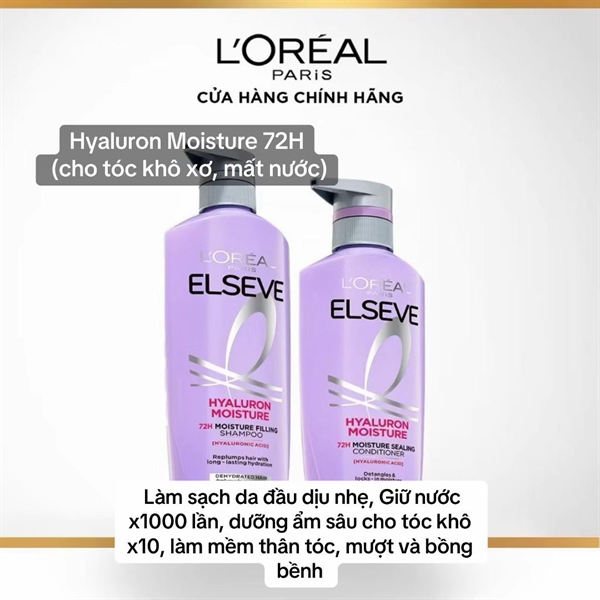  NK - Set gội xả cho da đầu khô L'Oreal Paris Elseve Hyaluron Moisture 620ml + 375ml 