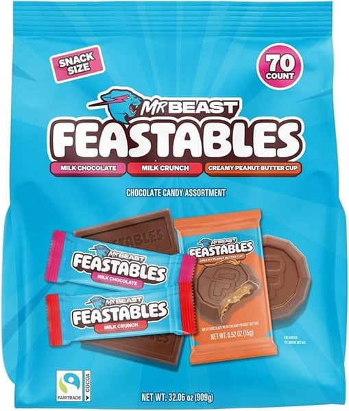  Kẹo socola Feastables MrBeast Chocolates Surtidos 70 chiếc 32.06Oz 909g 