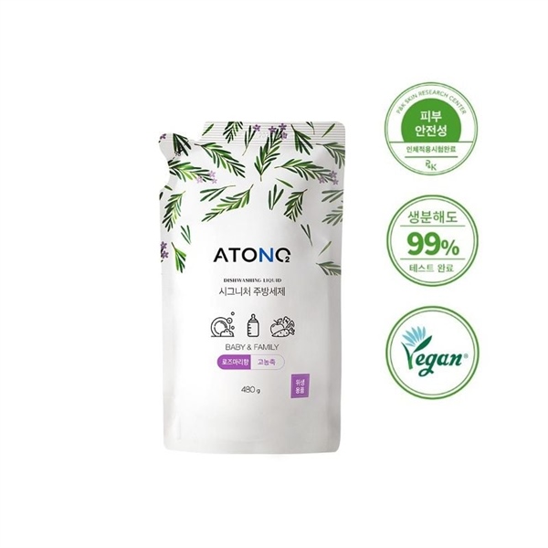  NK - Nước rửa bình, rau củ quả và chén bát thuần chay đậm đặc Atono2 cho bé từ 0M+ hương thảo 480g dạng túi 