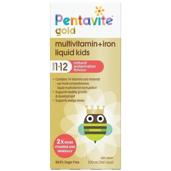  (Úc) Vitamin tổng hợp cho bé từ 1-12 tuổi Pentavite Multivitamin + Iron Kids Liquid 200ml 