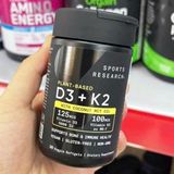  Viên uống bổ sung D3 + K2 thuần chay Sports Research Vegan Vitamin D3 + K2 5000 IU / 100 mcg 30 viên 