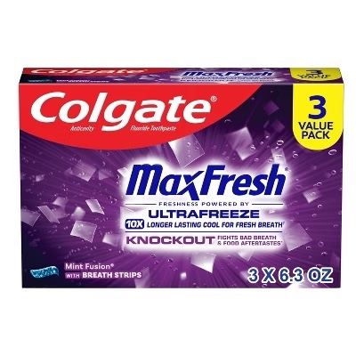  (S11/26) Set 3 kem đánh răng Colgate Max Fresh Whitening Gel Toothpaste Knockout Mint 18.9Oz 535g 