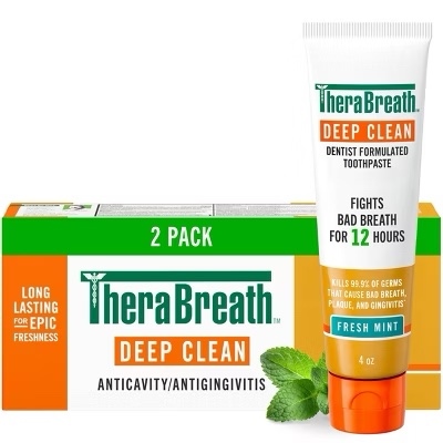  Set 2 kem đánh răng TheraBreath Deep Clean Toothpaste Fresh Mint 8Oz 226g 