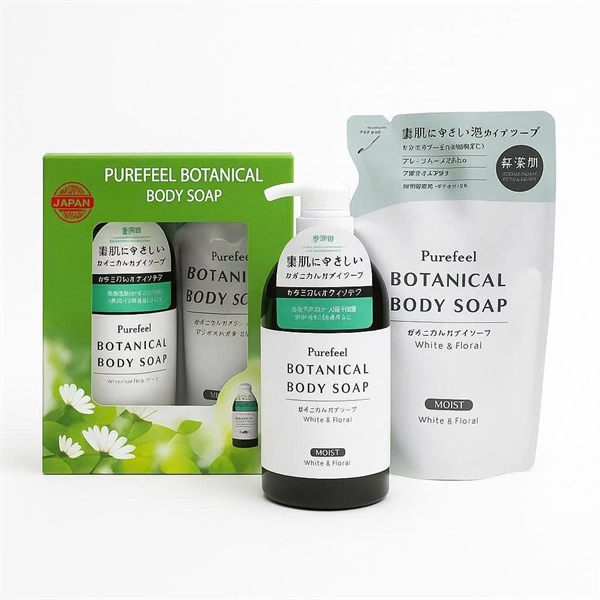  (S07/26) Set sữa tắm thảo mộc Purefeel Botanical Body Soap Moist 450ml + túi refill 380ml 