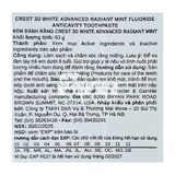  NK - Kem đánh răng Crest 3D White Radiant Mint Advanced Fluoride Anticavity Toothpaste 3.3Oz 93g 