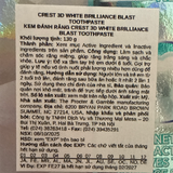  NK - Kem đánh răng giúp làm sạch và trắng răng Crest 3D White Brilliance Blast Toothpaste 4.6Oz 130g 