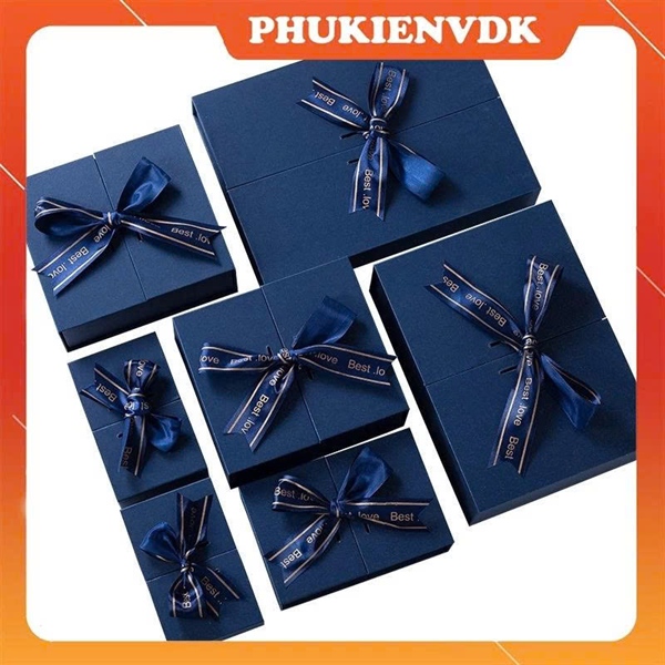  Hộp quà kim tuyến nắp nam châm thắt nơ màu xanh dương 29*21*9cm 