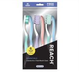  Set 6 bàn chải Reach Essentials Toothbrush with Toothbrush Covers, Multi-Angled Medium Bristles 