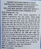  (S11/26) NK - Lăn khử mùi Secret Outlast Sweat & Odor Clear Gel Antiperspirant Deodorant Protecting Powder 48HR Protection 2.6 Oz 73g 