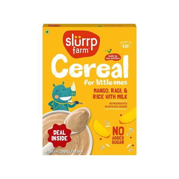  (SALE-T6/26) Bột ăn dặm Slurrp Farm Cereal – Mango, Ragi & Rice with Milk 7.05Oz 200g 