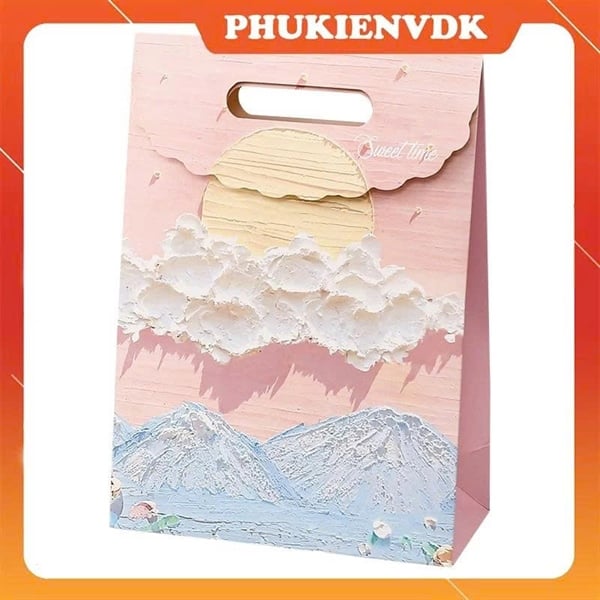  Túi quà tặng tranh sơn dầu mặt trời vàng 24*10.5*32cm 