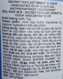  NK - Lăn khử mùi Secret Outlast Sweat & Odor Antiperspirant Deodorant Clear Gel Unscented 72HR Protection 2.6 Oz 73g 
