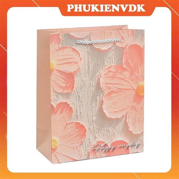  Túi giấy cứng hình hoa sơn dầu hoa hồng cam 25*12*33cm 