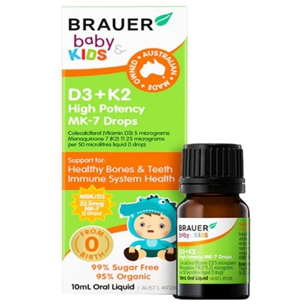  Thực phẩm bổ sung D3+K2 cho bé Brauer Baby & Kids D3 + K2 High Potency MK-7 Drops 10ml 