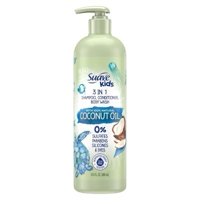  Sữa tắm gội xả cho bé Suave Kids Natural 3-in-1 Shampoo, Conditioner, Body Wash - Coconut Oil - 16.5Oz 488ml 