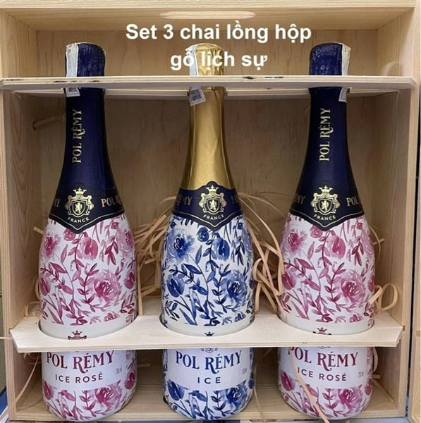 Thùng gỗ 3 chai vang Sủi Đẳng Cấp Số 1 Thế Giớ Sparkling Pol Remy Ice