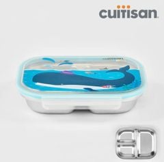 Khay ăn dặm 3 ngăn Inox 316 Cuitisan kháng khuẩn cao cấp (Màu Xanh) - EC10-204B