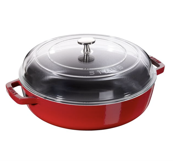 Nồi chảo gang STAUB 24cm có vung kính màu đỏ