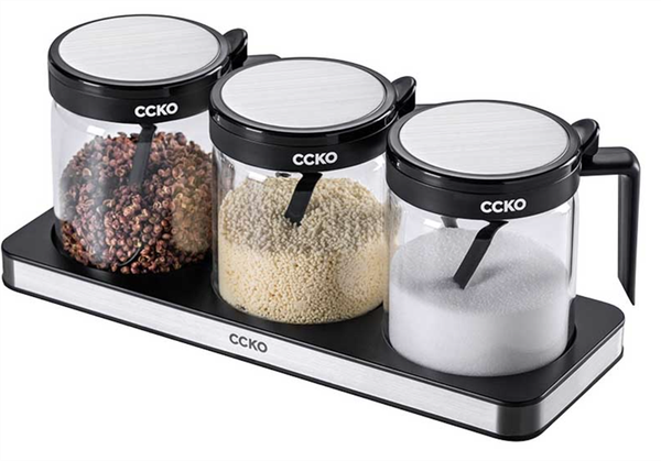 Set 3 lọ đựng gia vị thủy tinh cao cấp CCKO CK9984 màu đen