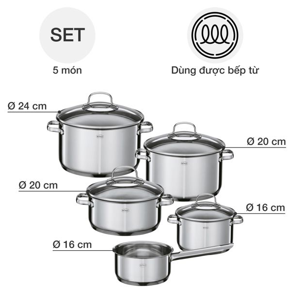 Bộ nồi inox 5 món Rösle 130141 Elegance