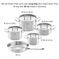 Bộ nồi Fissler Profi 5 món kèm chảo inox Profi 24/28cm made in Germany