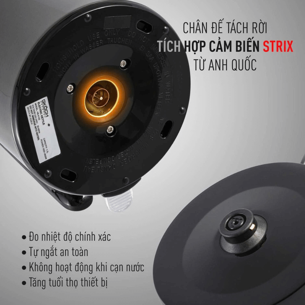 Ấm siêu tốc GKÖCH 1000W 1L HB-K0680 màu đen