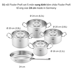 Bộ nồi Fissler Profi 5 món kèm chảo inox Profi 24/28cm made in Germany