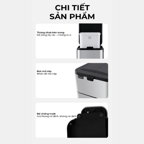 Thùng rác ELPHECO đạp chân mở hai cánh 20L/25L/30L nhiều màu, có thùng chứa rác rời bên trong