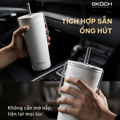 Cốc giữ nhiệt có ống hút đi kèm GKÖCH dung tích 600ml màu trắng