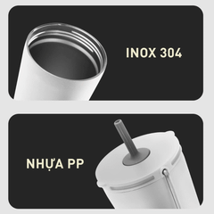 Cốc giữ nhiệt có ống hút đi kèm GKÖCH dung tích 600ml màu trắng