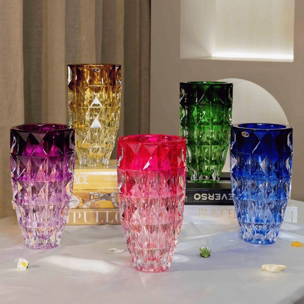 Bình hoa pha lê Crystal Bohemia Diamond 25, 28, 33 cm nhiều màu