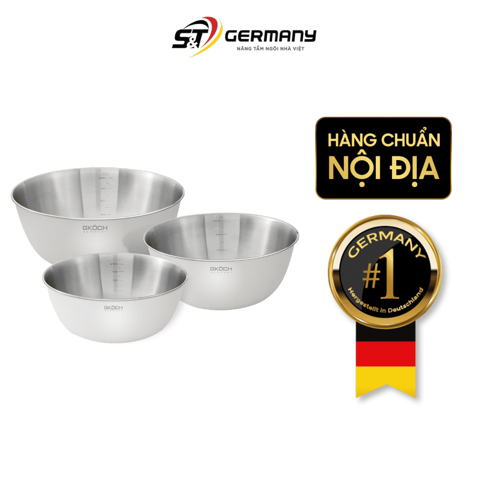 Bộ 3 âu inox phủ sơn kem lì 22-25-28cm GKÖCH MYTY0810