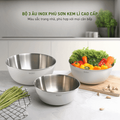 Bộ 3 âu inox phủ sơn kem lì 22-25-28cm GKÖCH MYTY0810