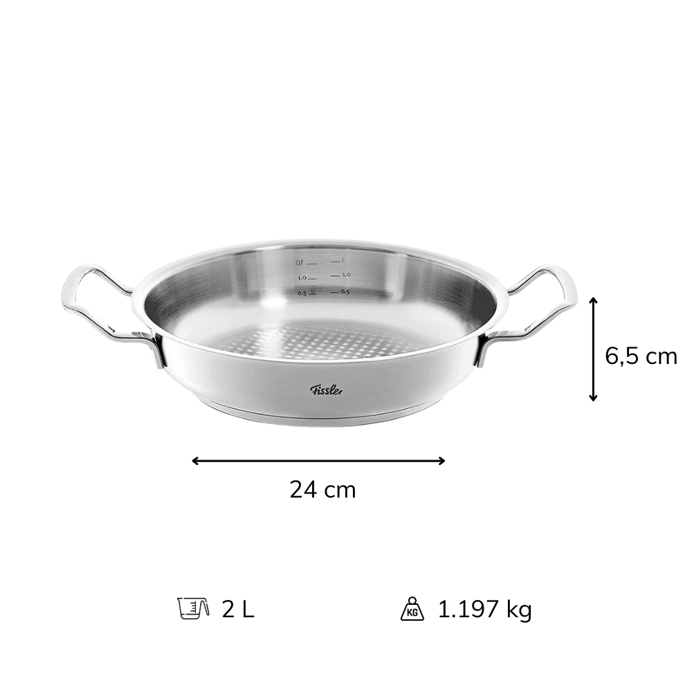 Bộ nồi Fissler Profi 5 món vung thép kèm quánh và chảo inox 2 quai 24/28cm made in Germany