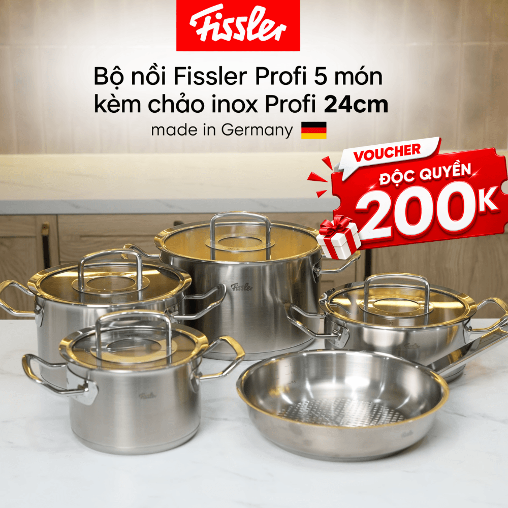 Bộ nồi Fissler Profi 5 món kèm chảo inox Profi 24/28cm made in Germany