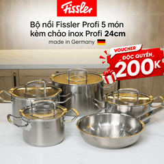 Bộ nồi Fissler Profi 5 món kèm chảo inox Profi 24/28cm made in Germany