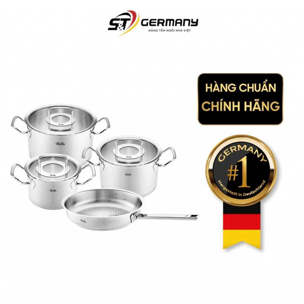 Bộ nồi Fissler Profi set 4 món vung kính kèm chảo Fissler Profi tổ ong 24/28cm made in Germany