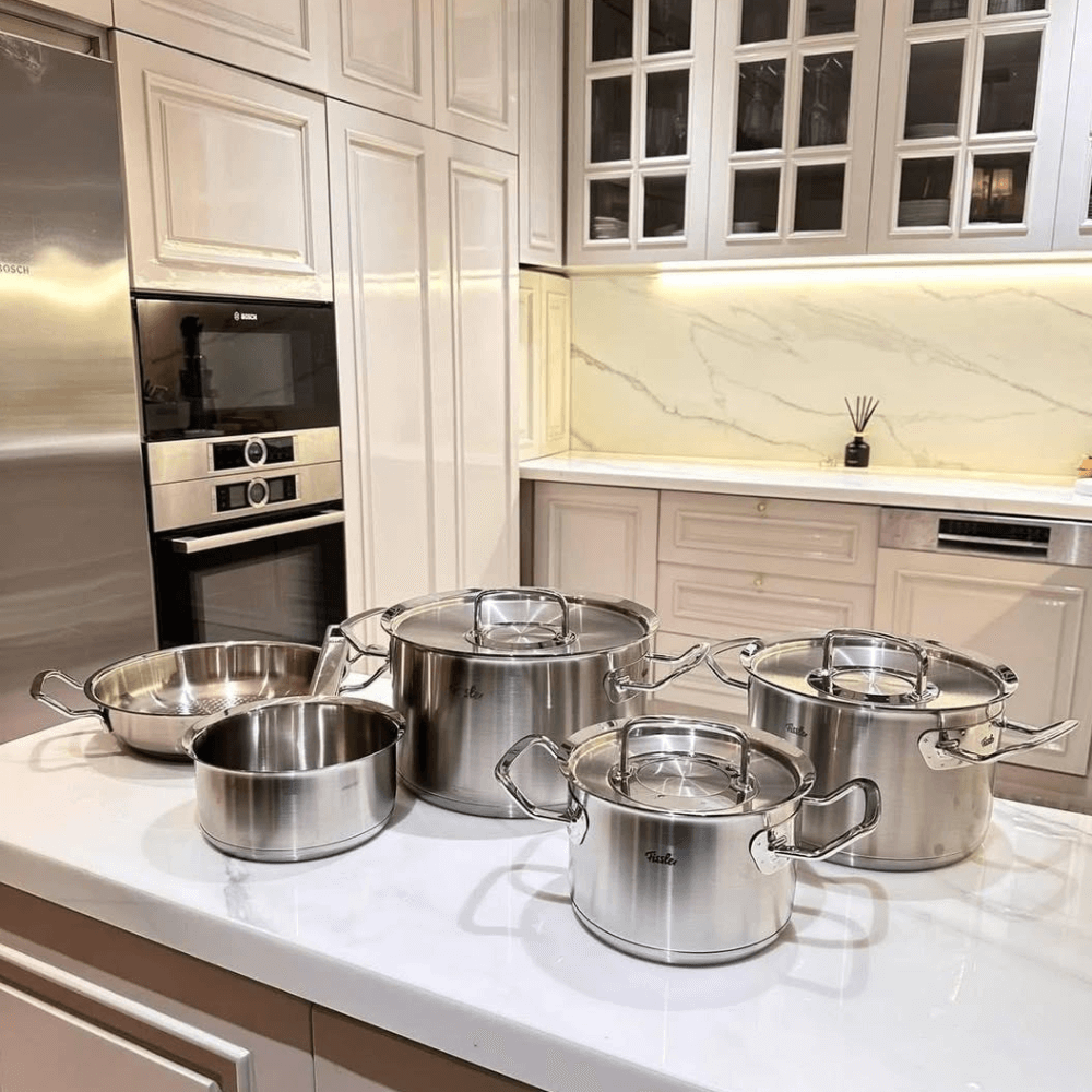 Bộ nồi Fissler Profi 5 món kèm chảo inox 2 quai Profi 24/28cm made in Germany